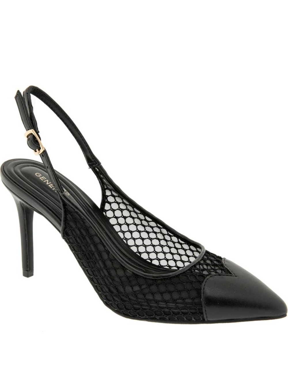 BCBGeneration Black Mesh Pointed Slingback Heels